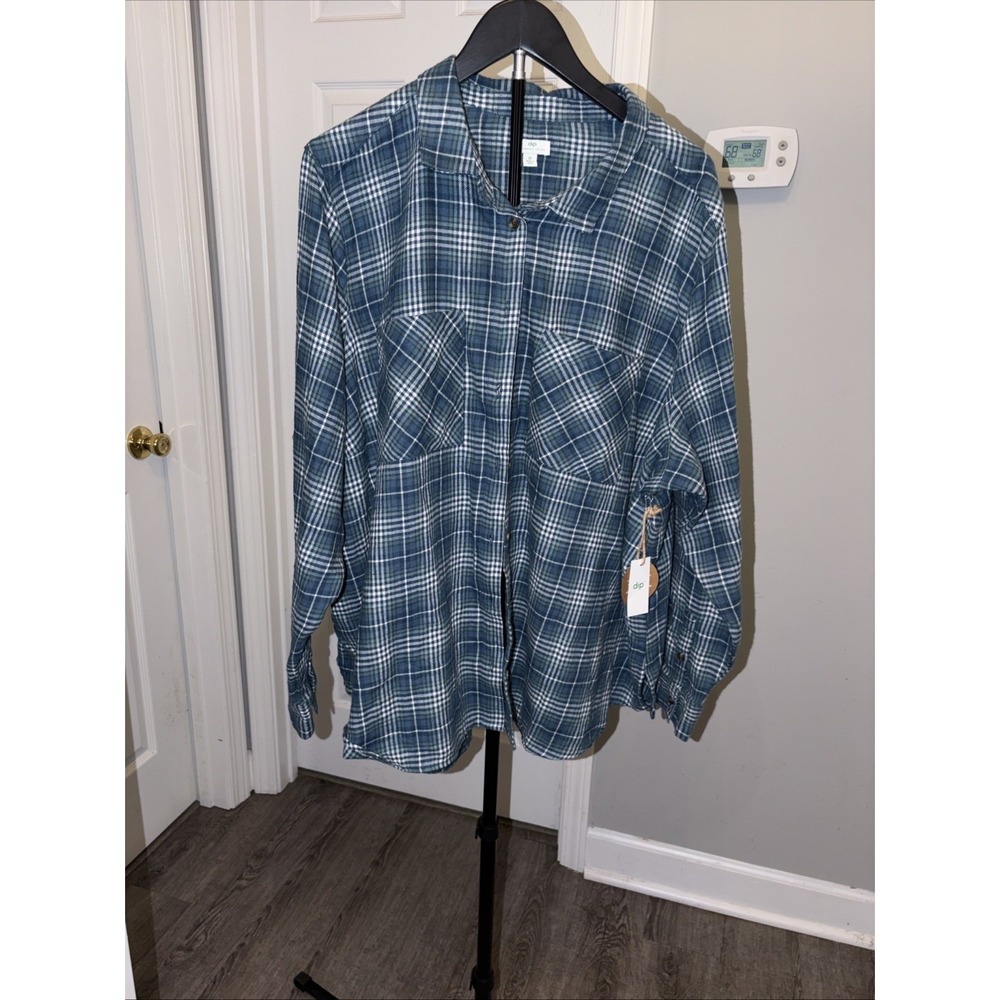 Dip Plaid Flannel 3X Western Inspired Casual‎ Layer NWT Soft Organic Cotton Boho